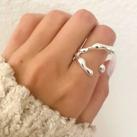 925  Sterling Silver Geometric Ring Abstract Modern Ring Minimalist Wrap Ring - Picture 1 of 8